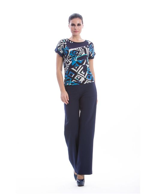 Conquista Blue Sleeveless Print Top