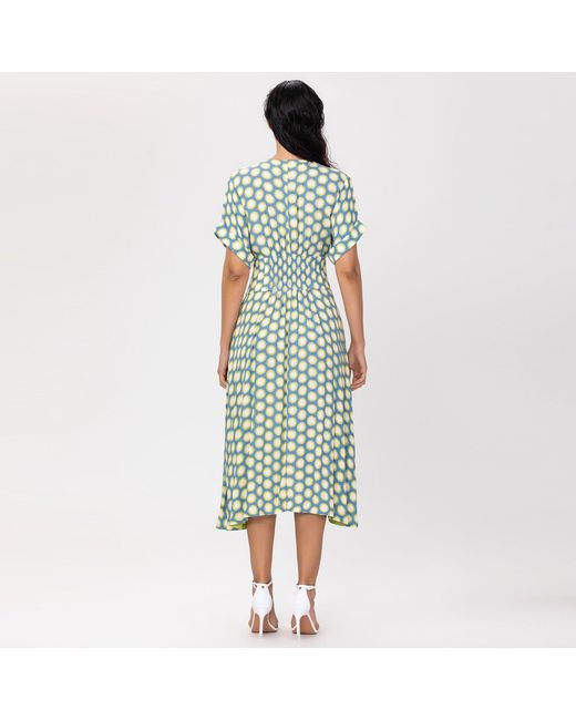 Smart and Joy Green Fit-And-Flare Dots Print Blouse-Dress