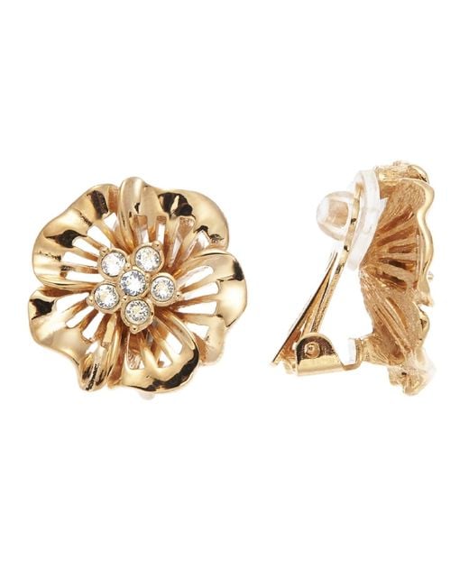 Grosse Metallic Crystals Flower Clip On Earrings, Series Lush Blossom