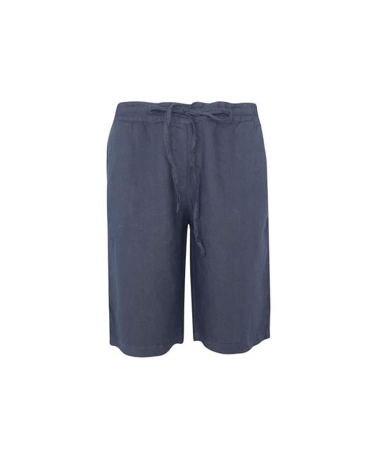 Haris Cotton Blue Solid Linen Shorts With Knot Waist Slant Pocket Marine