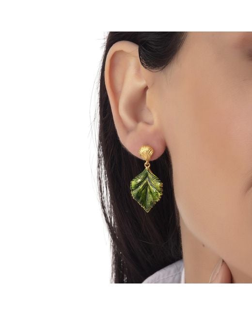 Milou Jewelry Green Linden Leaf Drop Earrings