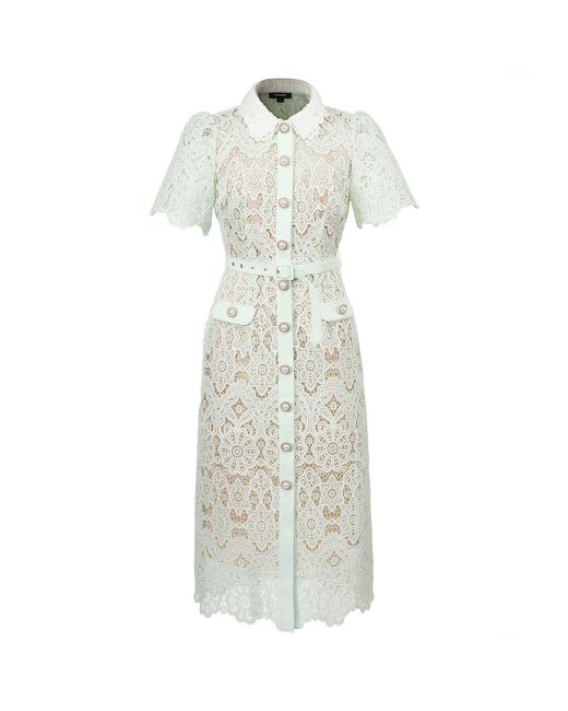 Smart and Joy White Neutrals Sheer Full Lace Button Line Dress