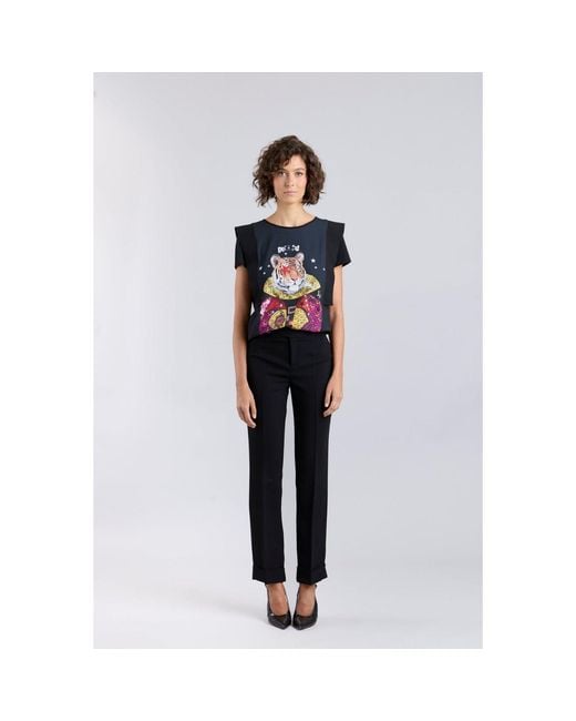 The Extreme Collection Black Structured T-Shirt With Tiger Print