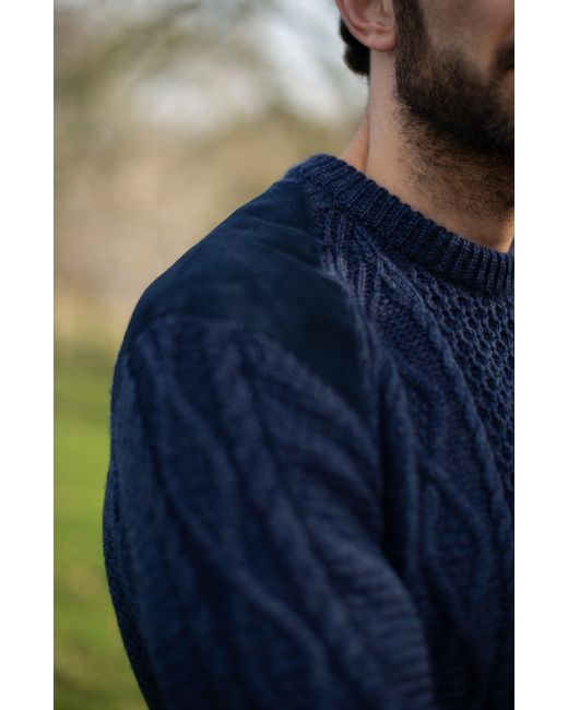 Paul James Knitwear Blue Chunky Merino Wool Archiee Shooting Jumper for men