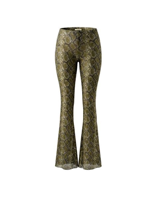 Nocturne Green Snake Print Low-Rise Flare Trousers
