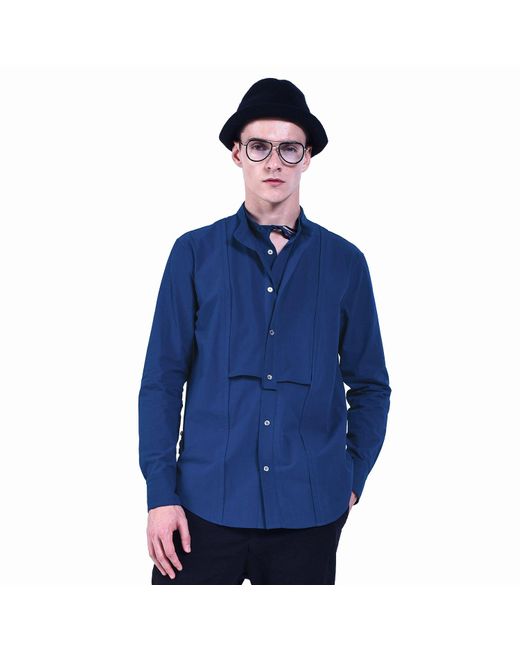 Smart and Joy Blue Shirt With Bib And Double Collar for men