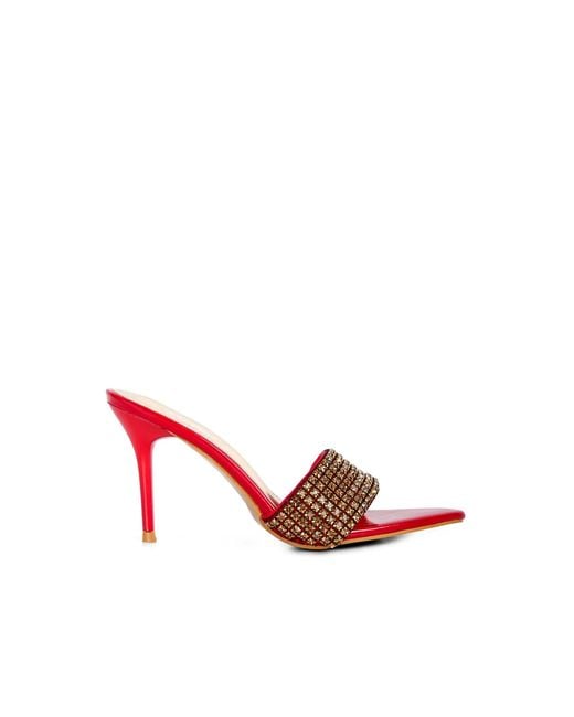 Rag & Co Red Adina Diamante Embellished Slip On Sandals