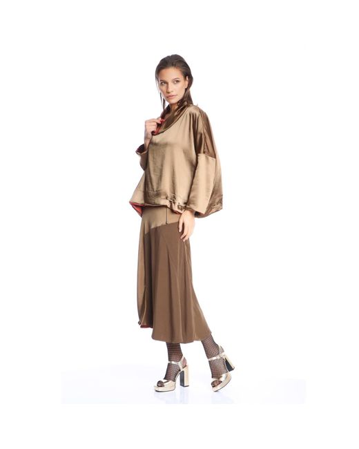 Silvia Serban Green Reversible Satin Blouse Kaki & Burgundy