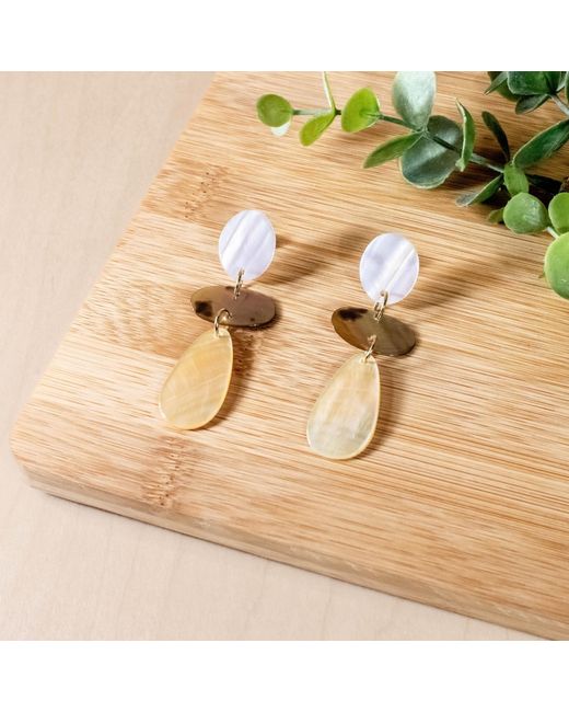 LIKHÂ Metallic Tricolor Raindrop Mother-Of-Pearl Earrings
