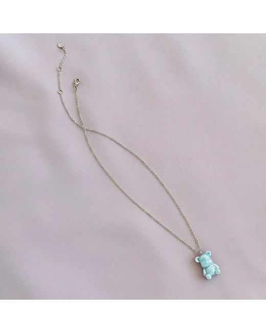 POPORCELAIN Blue Baby Porcelain Teddy Bear Necklace, Tone