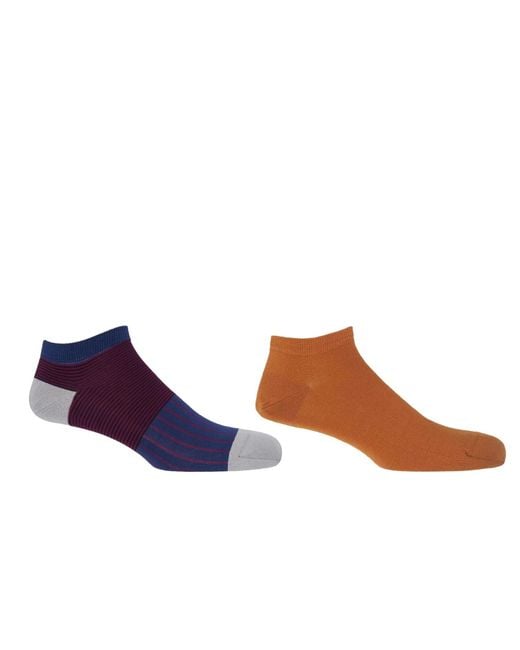 Peper Harow - Made in England Brown Oxford Stripe & Classic Burnt Trainer Socks Bundle for men