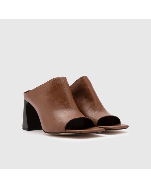 Ilvi Brown Geran Dark Saddle Floater Leather Heeled Slide