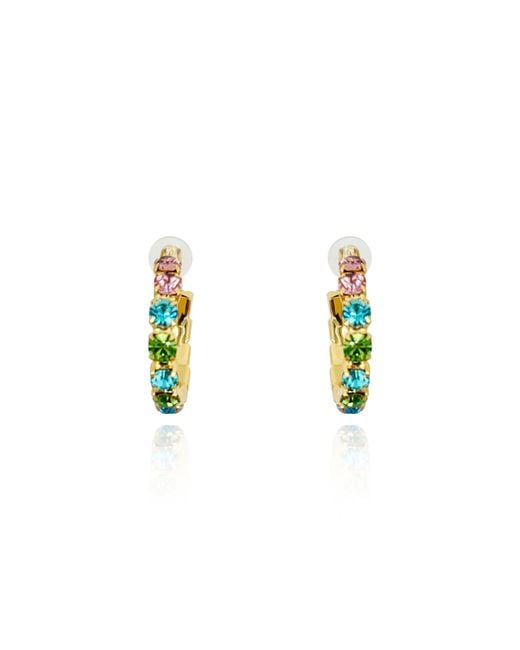 Laura Gray Metallic Multi, Aqua, Crystal Hoop Earrings
