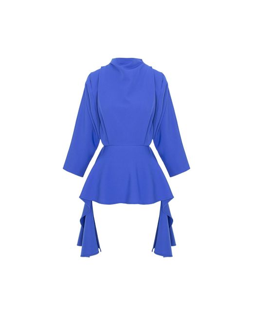 concept A trois Blue Structured Blouse With Ruffles