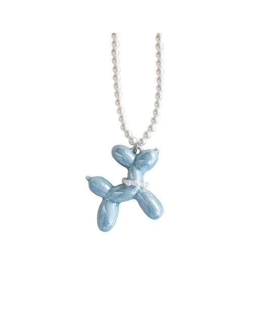 POPORCELAIN Blue Baby Porcelain Balloon Doggie Pearl Necklace