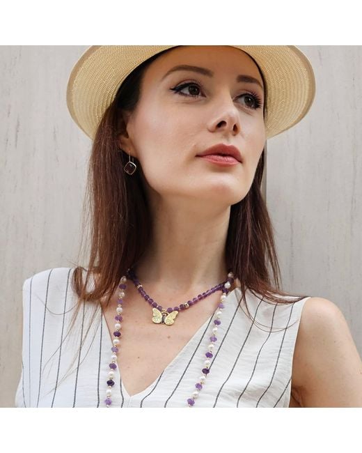 Farra Metallic Amethyst With Butterfly Pendant Necklace