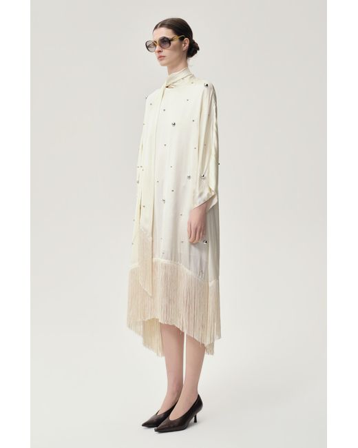 FRONT ROW SHOP Natural Neutrals Stud-Embellished Scarf Dress Ivory