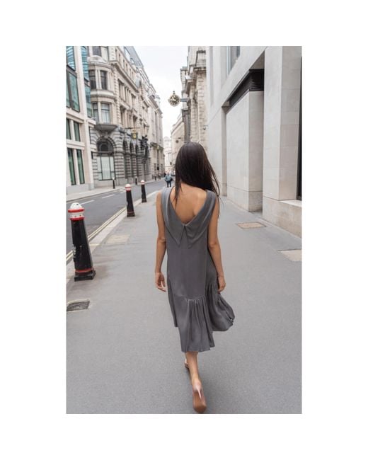 Femponiq Gray Roll Collar Dress With Cutaway Neck