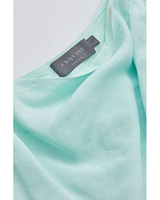 Exquise Blue Burk Elastic Waist Linen Blend Midi Dress