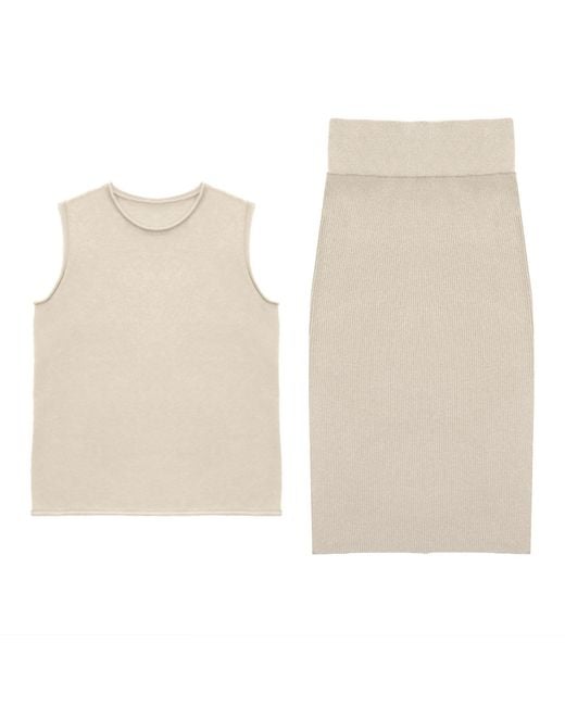 Zenzee Natural Neutrals Cashmere Midi Knit Skirt
