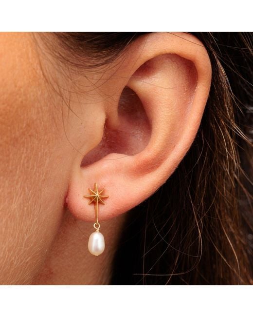 Scream Pretty Metallic Angel Star & Pearl Drop Stud Earrings