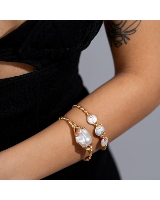 Ebru Jewelry Metallic Handcrafted Baroque Pearl Goddess Bracelet