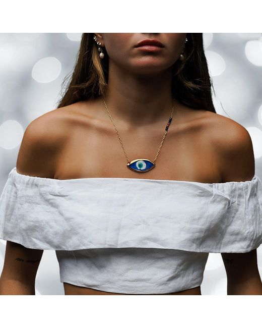 Ebru Jewelry Blue Handmade Ceramic Evil Eye Unique Necklace