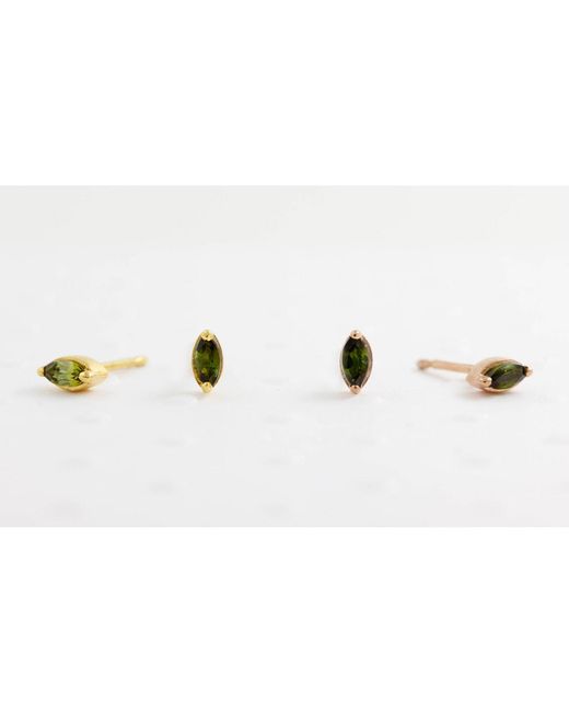 Lee Renee Multicolor Green Tourmaline Leaf Stud Earrings Gold