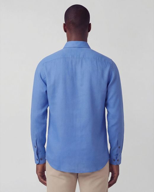 Lords of Harlech Blue Lionel Linen Button Down Shirt for men