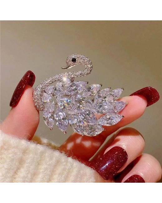 Angel Barocco White Luxury Diamond Swan Brooch