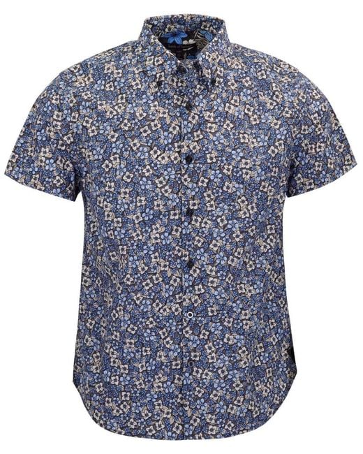 Lords of Harlech Blue Tim Floral Field Printed Button Up Shirt for men