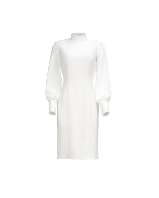 Nomi Fame White Emira High Neck Long Sleeve Crepe Midi Dress