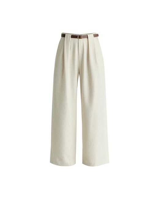 Paisie Natural Neutrals Belted Wide Leg Trousers With Box Pleats