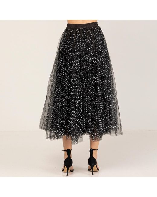Tantra Spain Sl Black Polka Dots Tulle A-Line Skirt With Waistband