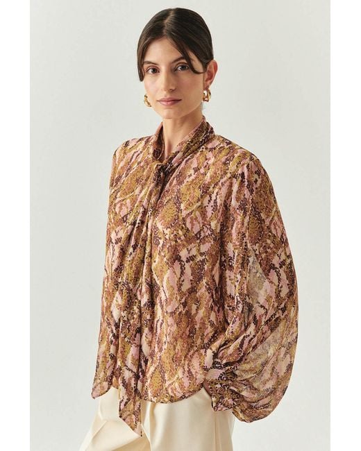 Exquise Natural Regular Scarf Neck Patterned Sariyah Blouse