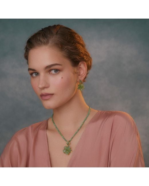 Emma Chapman Jewels Green The Rosa Strawberry Onyx Flower Pendant