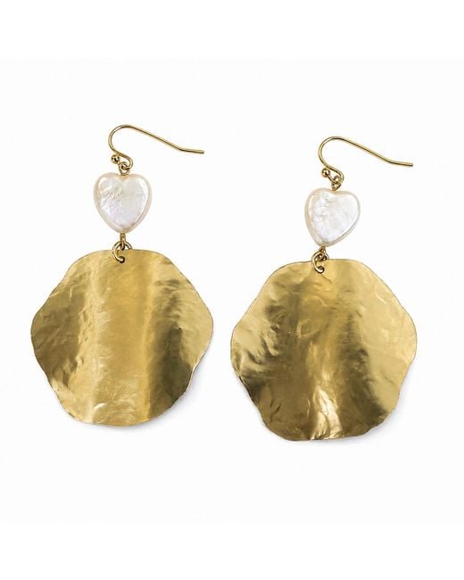 Rare Matters Jewelry Metallic Hammered Brass Disc & Freshwater Pearl Heart Statement Earrings