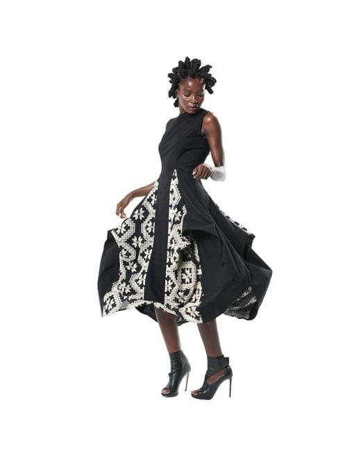 Metamorph Black Sleeveless Dress With Embroidered Details