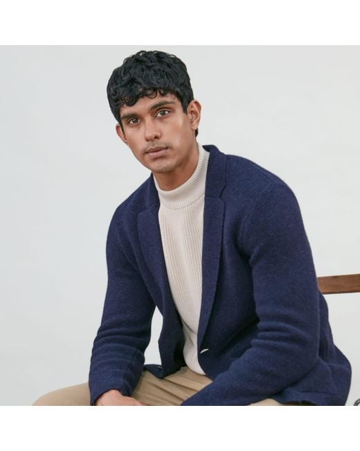 Paul James Knitwear Blue Midweight Lambswool Benedict Knitted Blazer for men