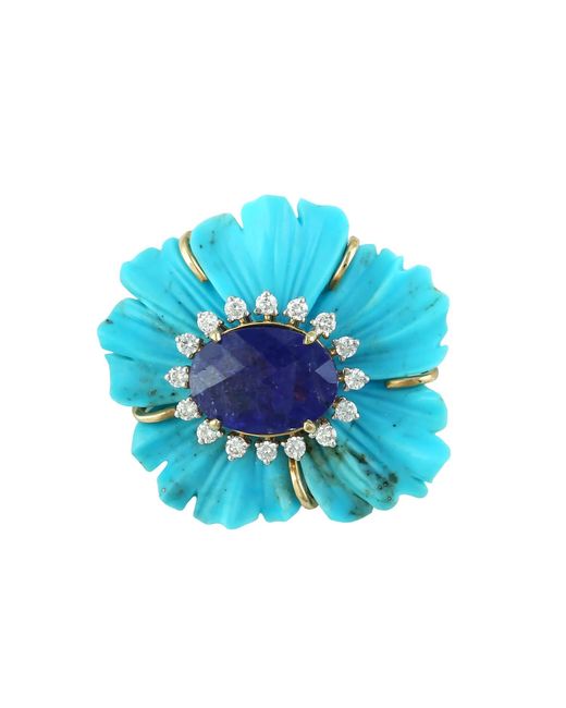 Artisan Blue 18K Carved, Tanzanite & Diamond Flower Pendant