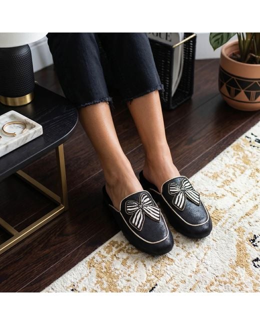 Laines London Black Classic Mules With Stripe Bow Brooches