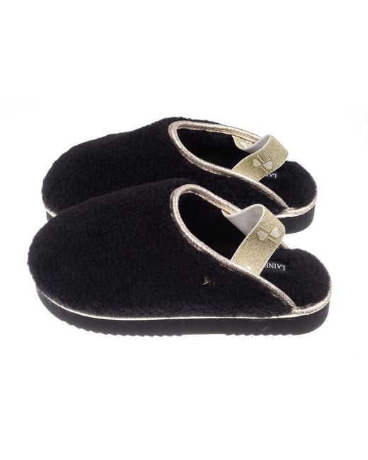 Laines London Black Flatform Cloud Closed Toe Slippers With Fucking Fabulous Brooches