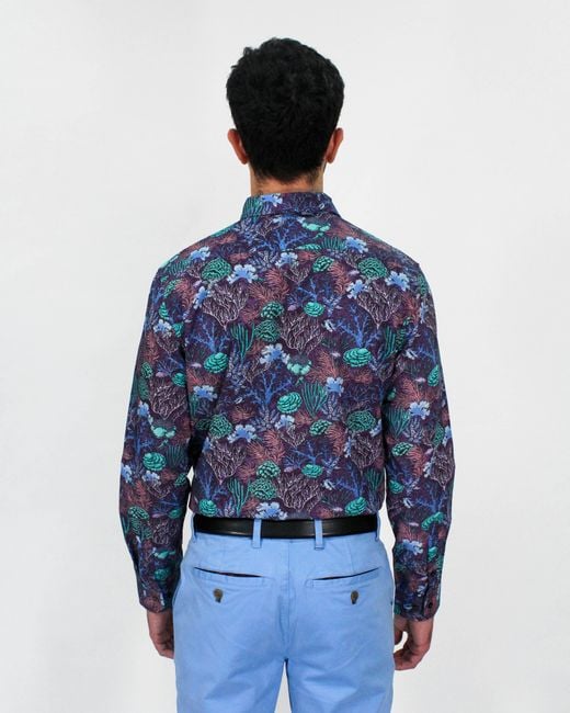 Lords of Harlech Blue Morris Coral Garden Shirt for men
