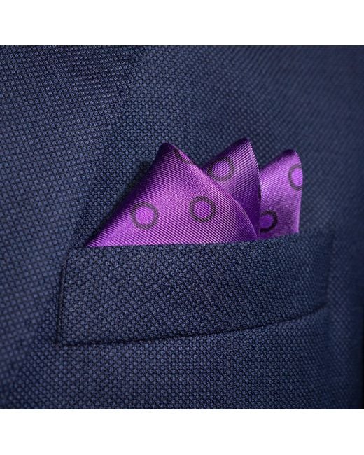 Otway & Orford Purple 'Luna' Polka Dot Silk Pocket Square for men