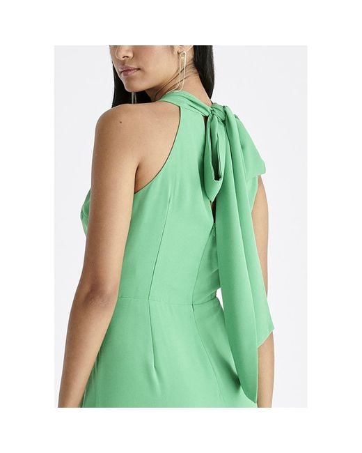 Paisie Green Asymmetric Neck Midi Dress In