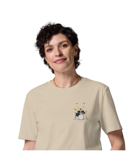 Anchor and Crew Natural Neutrals Desert Dust Drummer Monkey Organic Cotton Embroidered T-Shirt