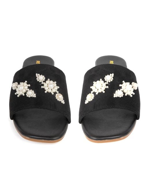 Rettrose Black Annie Luxury Plush Diamanté Embellished Handmade Sliders
