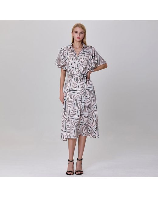 Smart and Joy Gray Neutrals Geometrical Print Shirt-Dress