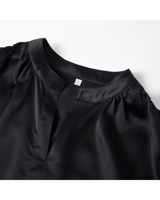 Soft Strokes Silk Black Pure Silk Long Sleeve Y-Neck Blouse