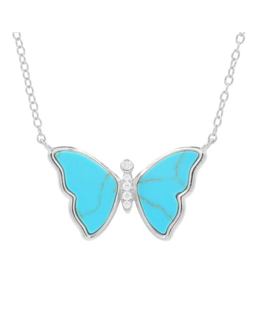 KAMARIA Blue Butterfly Necklace With Bezel